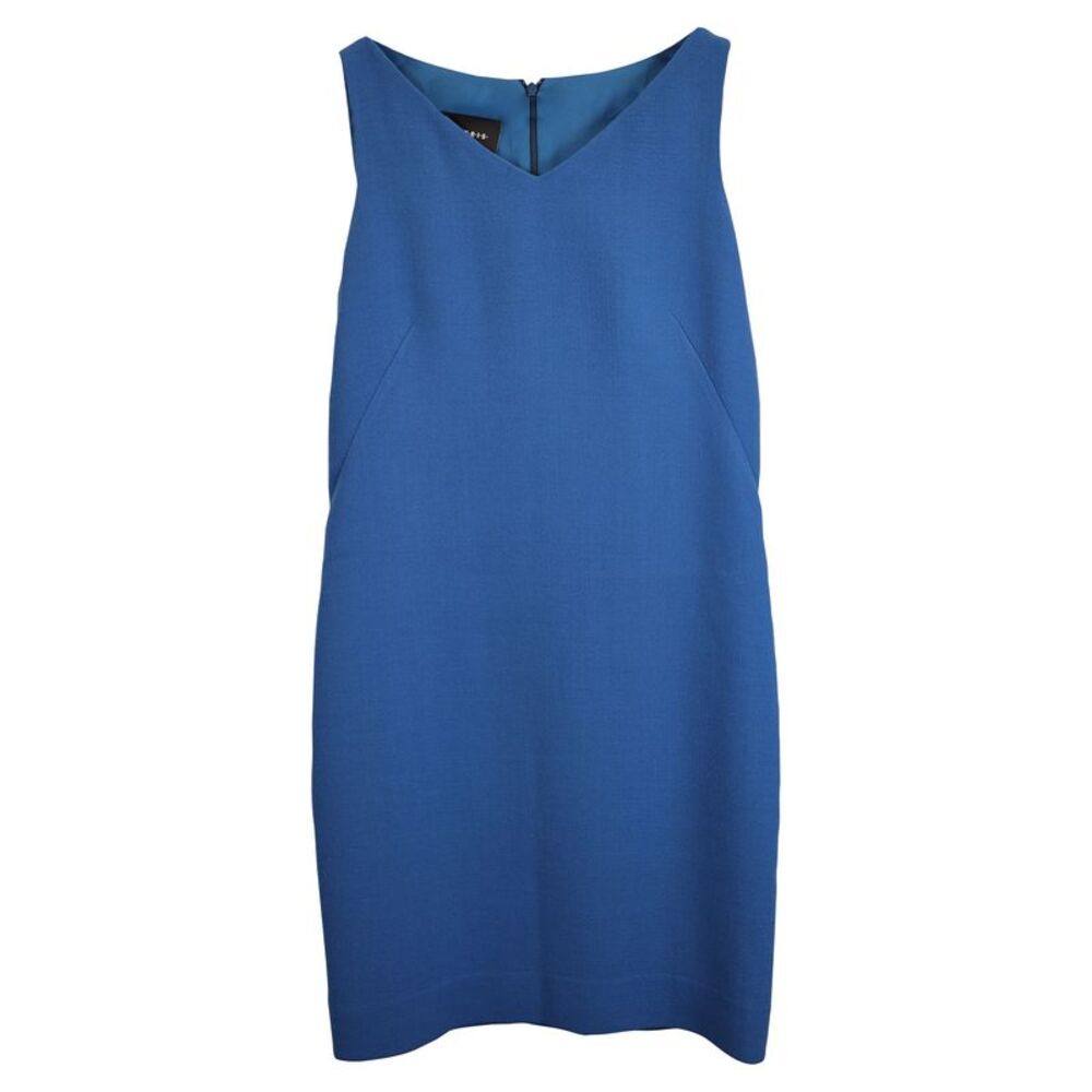 Akris V-neck Shift Dress in Blue Wool